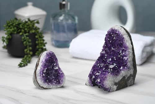 Image of Premium Amethyst Geode Stone Cluster [7 to 8 lb.] - Each Piece is Unique & Natural - Real Raw Healing Crystal Rock from Uruguay - Deep Purple Decoration - FREE Selenite Wand