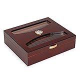 Woodronic Handmade Cigar Humidor for 25 Counts, Glass Top Cigar Box Set with Hygrometer and Humidifier, Bubinga Veneer, Great Gift for Father