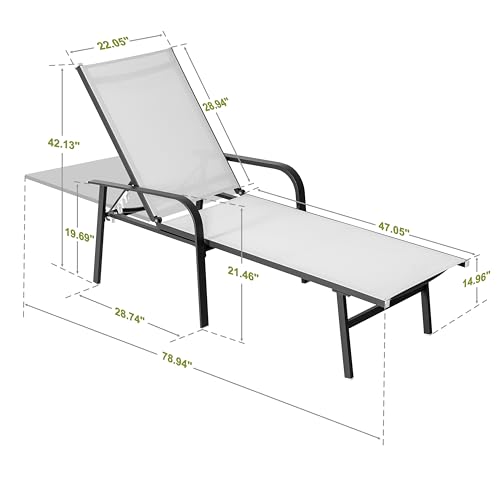 Image of NUU GARDEN Aluminum Outdoor Chaise Lounge Chair, Patio Outdoor Textilene Lounge Chair with 6 Position Adjustable Backrest and Curved Armrests, for Outside, Patio, Garden, Poolside, Gray