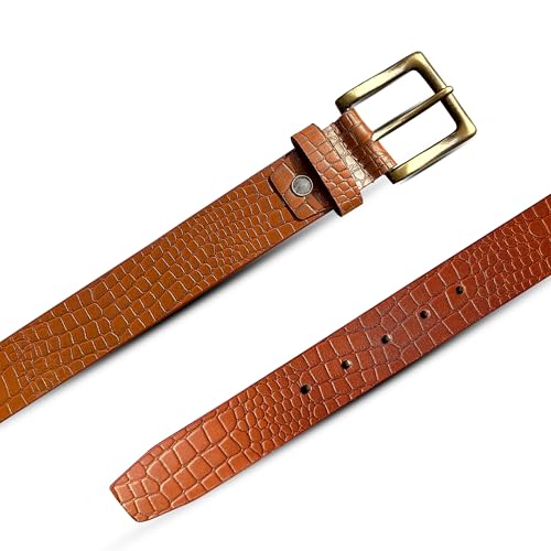 Image of Casual Genuine Leather Belt for Men's /Boys ideal for Jeans. Color - Brown /Tan ||CSBL-CROCO-BR||