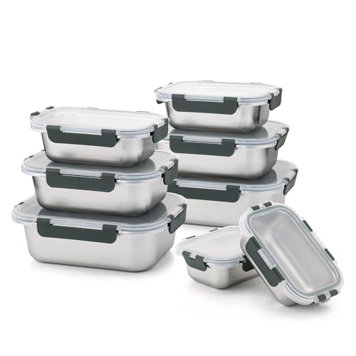Cuiselect 8 PCS-4-Size Stainless Steel Lunch Box- Leakproof & Dishwasher Safe, Stackable Stainless...