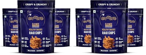 Image of Evolve Ragi Chips Healthy Snack for Kids, Adults | Gluten Free, Vegan, No Artificial Color or Sugar, Millet Blend, Ideal for Weight Loss - 100g Pack of 6