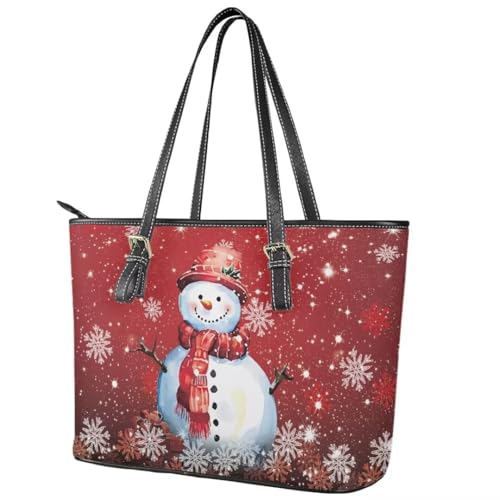 Image of Coldinair Christmas Leather Tote Bag for Women with Zipper Large Shoulder Tote Bag Shopping Casual Travel Bag Handbag Purse