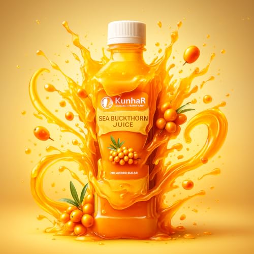 Image of KunhaR Sea Buckthorn Juice (Pack of 2) | Health Supplement for Adults | No Added Sugar | Rich in Vitamin C, Omega 3, 6, 7 & 9 | Improves Skin & Immunity