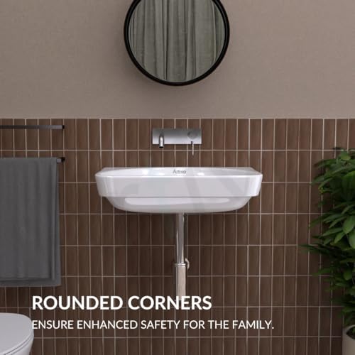 Image of Artiva Wall Mount Ceramic Wash Basin /Wash Basin For Bathroom /Glossy Finish Wall Hung Washbasin /Modern Bathroom Sink (Arch, 12 x 18 x 5 Inch)