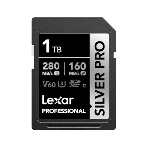 Image of Lexar Silver PRO SD Card 1TB, UHS-II SD Memory Card, V60, U3, C10, up to 280MB /s Read, 160MB /s Write, SDXC Card for DSLR /Camera /Photographer /Videographer /Enthusiast (LSDSIPR001T-BNNNG)