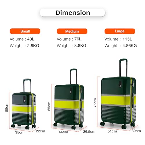 Image of Nasher Miles Mexico Hard-Sided Polycarbonate 8 Wheels Double Spinner Check-in Luggage Dark Green and Lime 28 inch |75cm Trolley Bag, Large