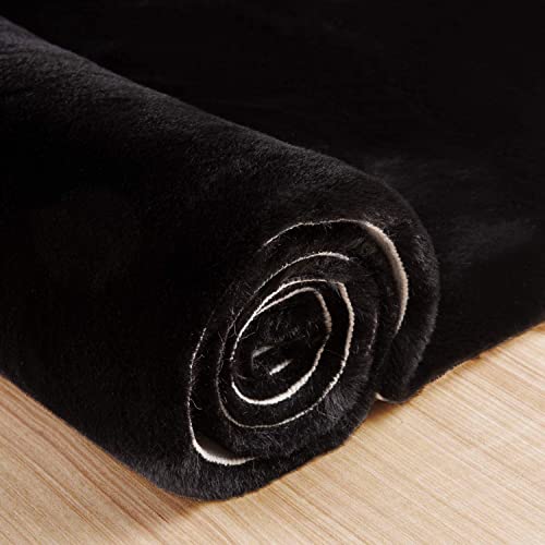 Fluffy Black Fuzzy Faux Rabbit Washable Shaggy Fur Rug for Living Room Bedroom Rugs Runners Rugs for Hallway 2x10 Nursery Rug