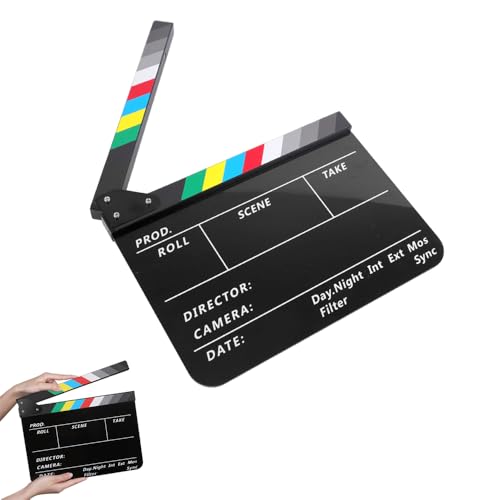 Image of ZIBUYU Movie Clap Board Stage Prop Acrylic Studio Camera Photography Director Film Clapper Board Clapboard Size - 10''x12(Black)