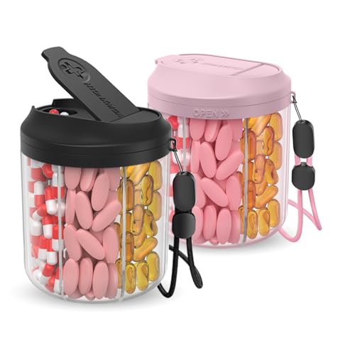 Image of Hionxmga Pill Dispenser with 7 Large Compartments, Pill Organizer for Travel, Supplement Organizer with Anti-Mixing Design, Pink+ Black