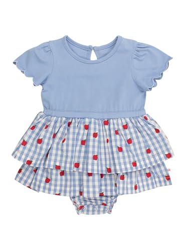 RuffleButts Baby Girls Mixed Media Short Sleeve Skirted Romper