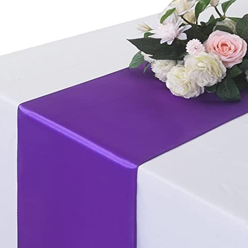 12 Pack Satin Table Runner, 12×108 Inch for Party Wedding, Birthday, Banquets，Graduation Engagements, Christmas, Decoration(Purple)