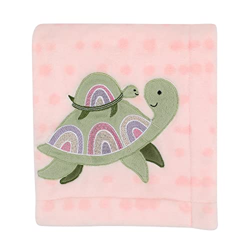 Image of Lambs & Ivy Sea Dreams Cozy Pink Fleece Turtle Applique Baby Blanket