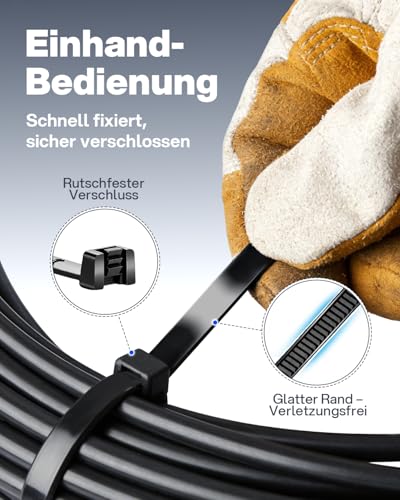 Cleangor Schwarze Kabelbinder Set 500 Stück, Nylon Cable Ties Kabelbinder, Tragfähig Bis 22KG, Ideal Für Kabelmanagement, Garten, Haushalt & Werkstatt (100/150/200/250/300mm (je 100 Stück))