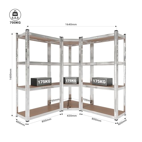 WilTec Estantería para Cargas Pesadas de Esquina Almacenaje en trastero almacén Garaje Taller - imagen 3