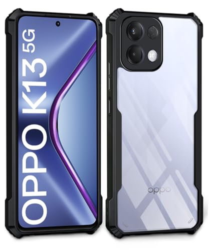 Image of WOW IMAGINE Shock Proof Clear Protective Back Case for Oppo K13 5G - AirEDGE Technology | 360 Degree Camera Protection | Transparent Hybrid Back Case Mobile Cover - Black