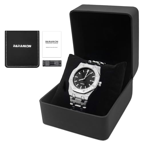 BARAMON Men's Watches, Royalty Stainless Steel Quartz Movement Date Male Clock Waterproof Luminous Hands Casual Business Wrist Watches for Men