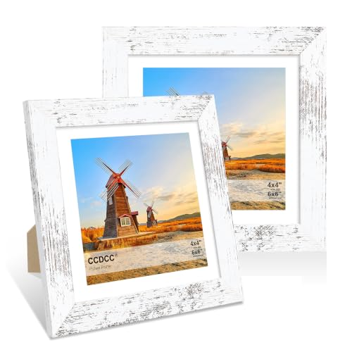 ccdcc 6x6 Wood Picture Frame with Real Glass Cover and Mat for 4x4