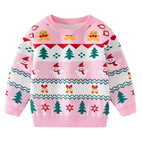 Image of Toddler Christmas Sweater Snowman Girls Knit Crewneck Snowflake Pullover Kids Cute Xmas Pink Clothes Tops 3-7 Years