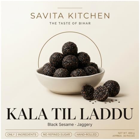 Savita Kitchen Black Sesame Seeds Laddu 400g | Kala Til Gud Ladoo with Unrefined Jaggery | No Refined Sugar or Preservatives | Makar Sankranti Winter Sweet | Only 2 Ingredients | Approx. 30 Pieces