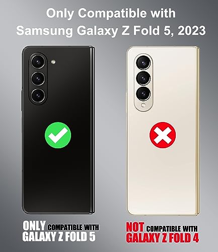 SIXBOX for Samsung Galaxy Z Fold 5 Case with Card Holder & S Pen Holder & Slide Lens Cover, Built-in Hinge Protection & Screen Protector, Durable Sturdy Phone Cover Case for Galaxy Z Fold 5, Black