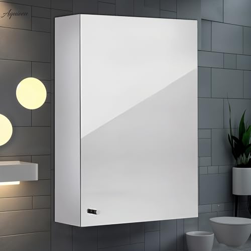 Image of Aquieen Stainless Steel Bathroom Mirror Cabinet, Wall-Mounted, Single Door, with Adjustable Shelves, Storage Cabinet for Home and Commercial Use (14 inch X 20 inch)