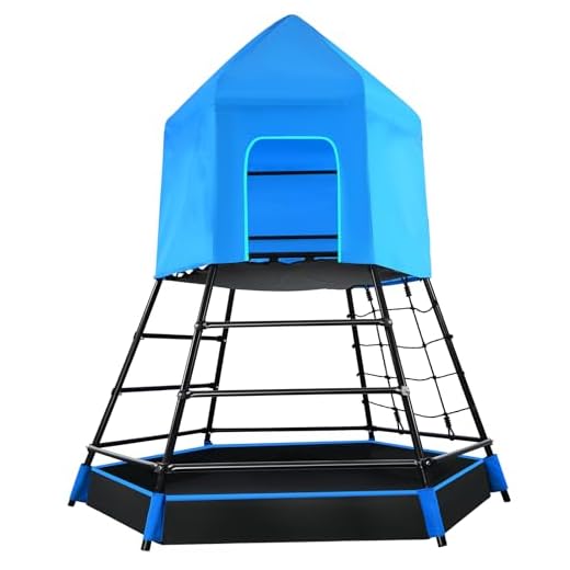 Hapfan Jungle Gym with Platform and Tent, Climbing Toys with Monkey Bars for Kids, Metal Outdoor Play Equipment
