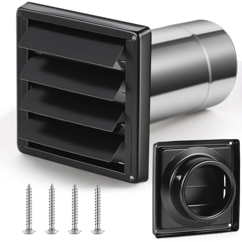 Image of Shimeyao Wall Vent Cover Stainless Steel Outside Dryer Vent Covers for House Exhaust Duct Kit with Removable Extension Pipe 8 Inch and 4 Screw for House Outdoor Extended Air Pipe (4 inch,Black)