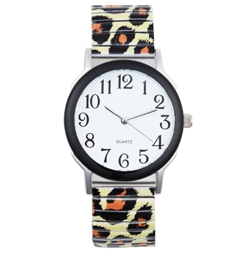 VeraRose Womens Watch Leopard Print Stretch Expandable Watches for Women Easy to Read Large Face Wrist Watch Reloj de Mujer Ladies Fashion Accessory Black Watch