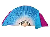 Winged Sirenny Kurz Seiden Tanzfächer Paar, Handbemalte Chinesische Fächer aus Leichter Seide für Tanz, Kulturveranstaltungen, Bühnenauftritte, 10cm Schleier über 30cm Bambus (weiß-türkis/fushia)