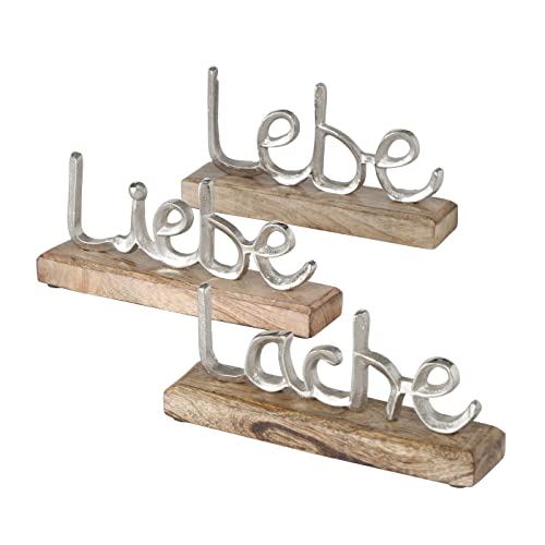 BOLTZE 3X Schriftzug Jillien Lebe Liebe Lache Aluminium Höhe 12 cm Silber, Natur, Tischdeko, Aufsteller