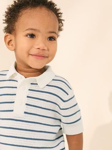 NEXT Strick-Poloshirt mit Knopfdetail 100% Baumwolle Navy Blue/White 12 Monate