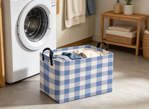 Image of Kids Basket Grid Storage Basket Gift Basket Rectangular Bedroom Decor for Books(Blue grid)