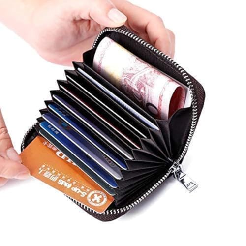 Image of Compact RFID Protected Card Wallet with Expandable Slots Zipper Closure and Currency Pocket (Black)