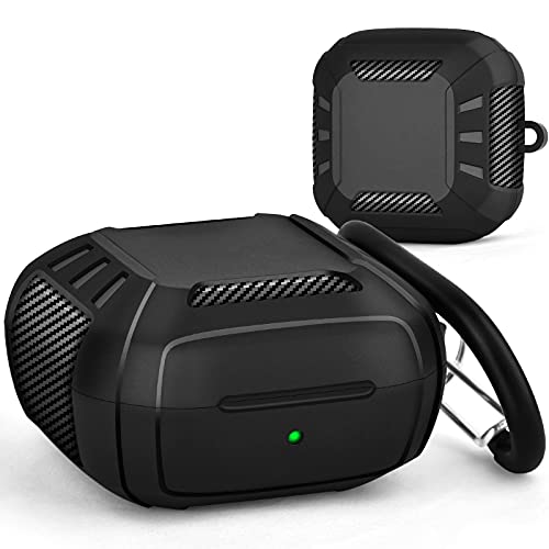 VISOOM Armor Case for Samsung Galaxy Buds 2 - Shockproof Hard Galaxy Buds Pro / Buds Live Carrying Cases Protective Wireless Charging Cover Skin Earbuds Accessories for Men (Black)
