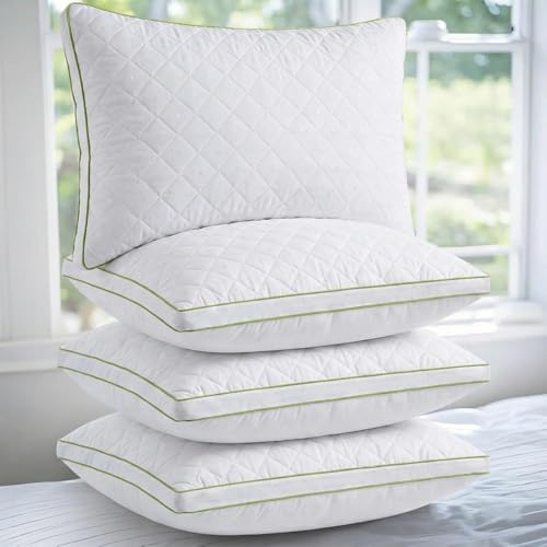 Image of AYKA Premium Microfiber Pillow for Sleeping, Set of 4 | 17x27 Inch Hotel Luxury Bed Pillows | 100% Virgin Fiber Fill, Soft & Fluffy | Neck Support for Side, Back & Stomach Sleepers | Quilted