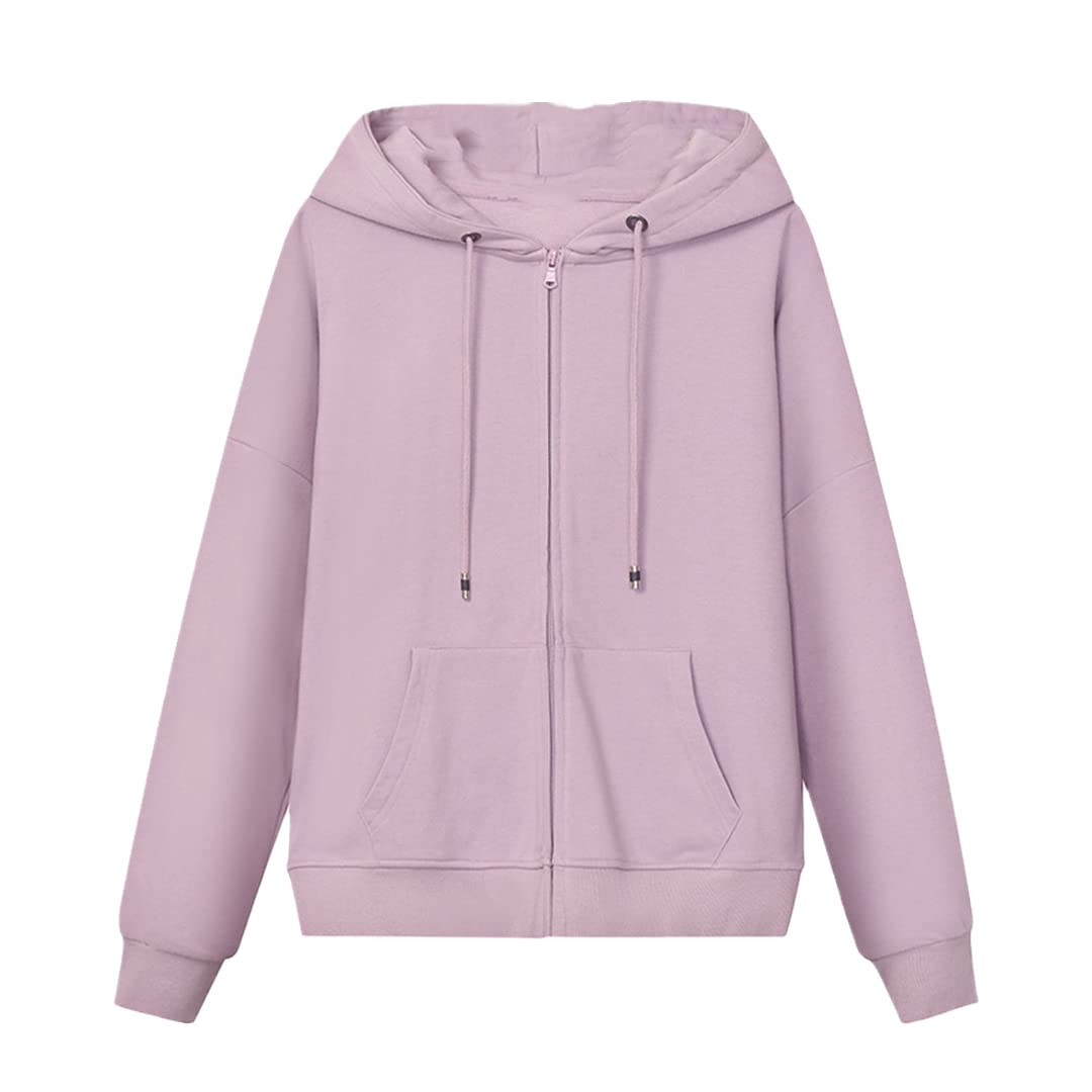 Damskie bluzy z kapturem zapinane na zamek solidna dzianinowa codzienna odzież wierzchnia różowe bluzy bluza z kapturem jasnofioletowa XL