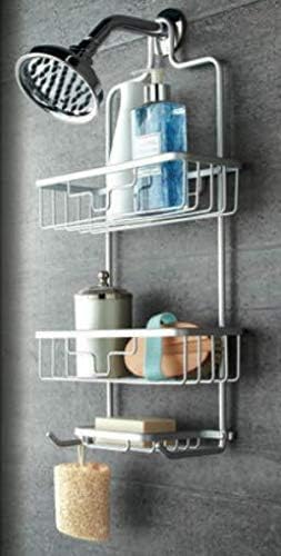 Premium Shower Caddy, Never Rust Aluminium Satin Chrome Finish - Hanging Over Shower Head Tidy Organiser with 2 Shelves and Soap Holder - Rack Comes with Suction Cups for Extra Stability