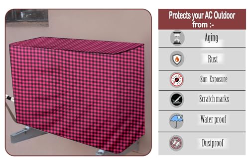 Image of The Furnishing Tree 1 Ton Split AC Cover for Indoor and Outdoor Units Checkered Pattern Maroon