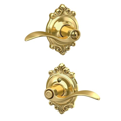 Image of Schlage Accent Lever with Brookshire Trim Bed and Bath Lock in Bright Brass - F40 ACC 605 BRK