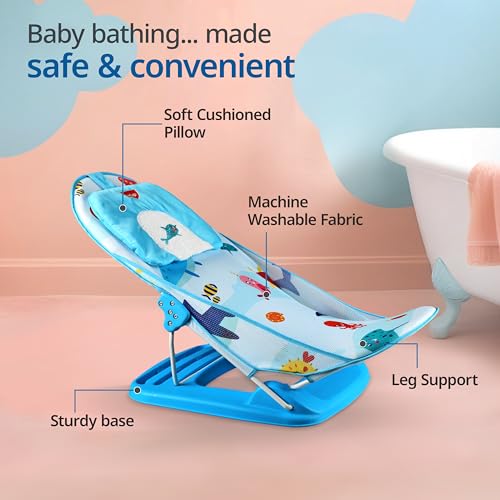 Image of LuvLap Aqua Tales Baby Bather for Baby 0-6 Months, New Born Baby Bath Chair, 3 Position Adjustable, Washable Soft Mesh, Large Seat (Multicolor)