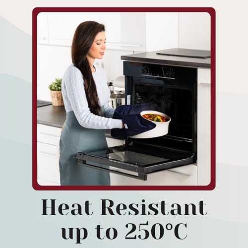 Navy Oven Gloves Double by Laffair® Heat Resistant Oven Gloves Navy Blue Kitchen Accessories - Non-Slip Silicone Grip Oven Mitts