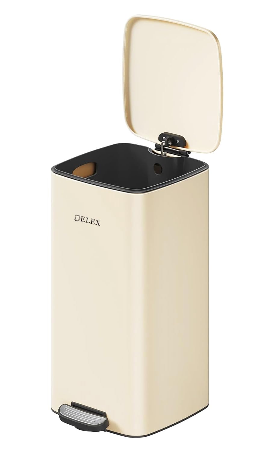 Delex Pedal Bin 30L (8 Gallon), Stainless Steel Kitchen Bin with Soft Close Lid & Stay Open, Removable Inner Bucket