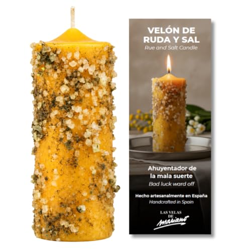 Velón Herbóreo Ruda Y Sal Vela Amarilla Con Hierbas Naturales Para Limpieza Y Protección Energética Ritual Esotérico Con Ruda Y Sal Incluye Oración E Instrucciones