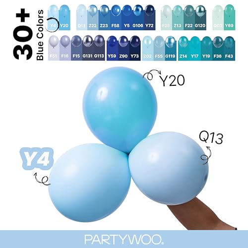 Image of PartyWoo Light Blue Balloons 130pcs Different Sizes of 18 12 10 5 Inch Baby Pastel Sky Aqua Blue Balloon Arch Kit Garland for Birthday Gender Reveal Baby Shower Graduation Party Decorations Blue-Y4