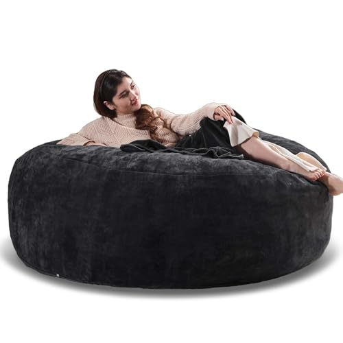 7FT,Jumbo Bean Bag Chair for Adults，Bean Bag with Filler Included，Comfortable and Soft Flannel Cover, Removable and Washable, Oversized Bean Bag, Suitable for Living Room and Bedroom. (Black)