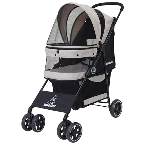ROODO Dog Stroller Cat Stroller 4 Wheel Pet Stroller Best Lightweight Foldable Portable Compact Jogger Travel Pet Gear Amazon Puppy Doggie Stroller Suitable for Cats and Dogs 30lbs(Light Khaki) Cover