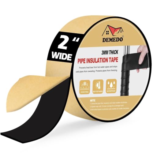 DEMEDO Pipe Insulation Tape Pipe Wrap Insulation Foam Tape Self Adhesive Outdoor Water Pipe Insulation Roll for HVAC AC Line Insulation 2 inch x 16.5 FT Heat Tape for Water Pipe Black