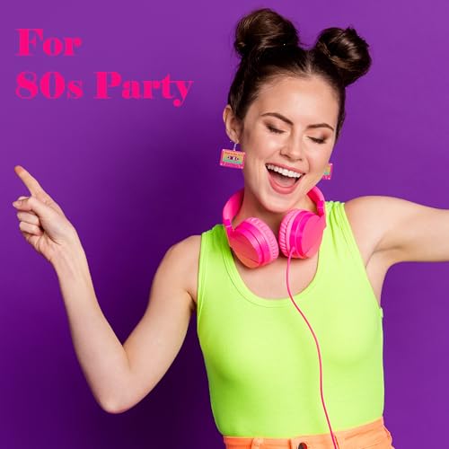 80s Earrings for Women Sparkling Back to the 80’s Cassette Tape Earrings Acrylic Drop Dangle Earring for Glow Party Halloween Cosplay Jewelry4