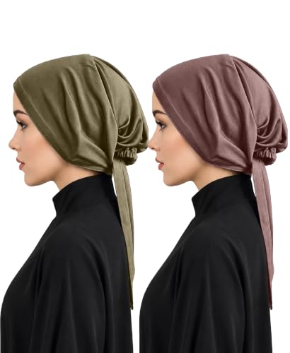 Image of Mehar Women's Hair Ponytail Cap Set of 2 | Soft Stretchable Polyester Hijab Inner Cap | Adjustable Tie-Back | Scarf & Helmet Inner | One Size Fits All